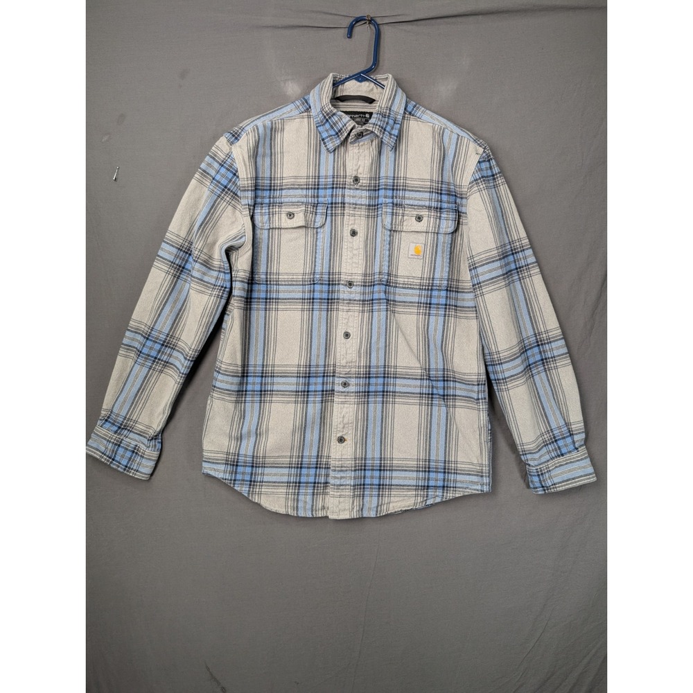 Carhartt Mens Loose Fit Plaid Flannel Button Down Shirt TW4451-M‎ Small Blue